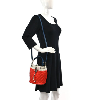 Chanel Lambskin Quilted Cuba Drawstring Tote Red White Blue 2 of 11