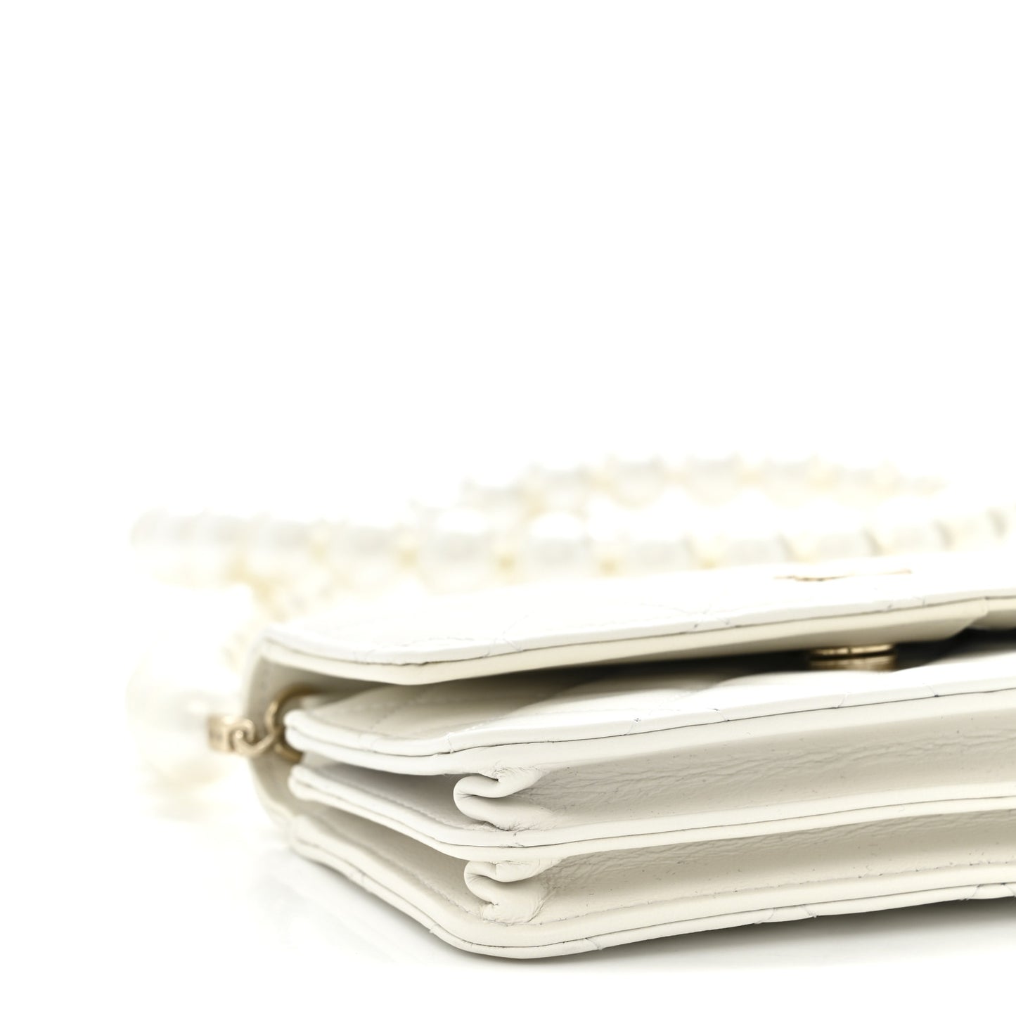 Calfskin Quilted Mini Maxi Pearls Wallet On Chain WOC White