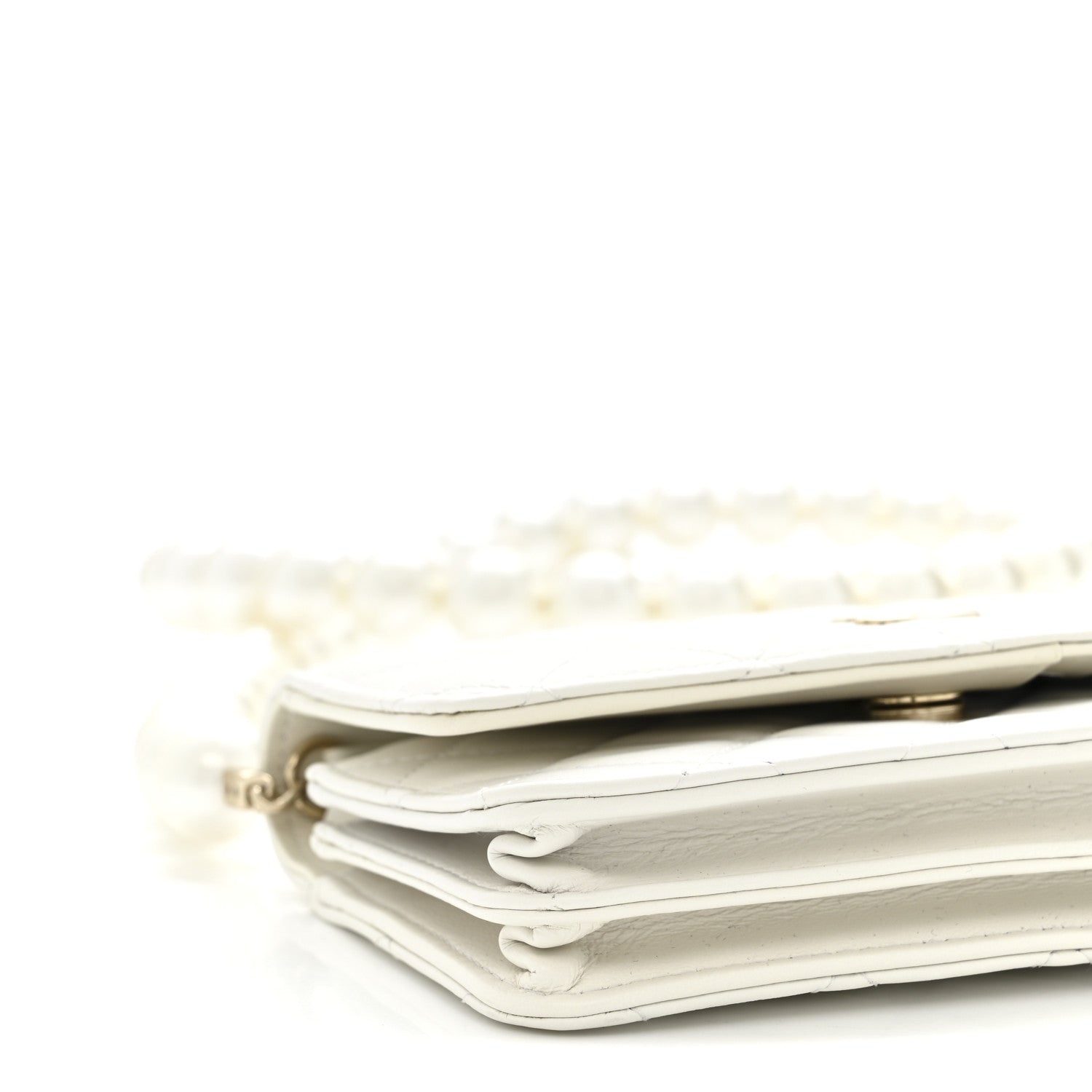 Chanel Calfskin Quilted Mini Maxi Pearls Wallet On Chain WOC White 10 of 12
