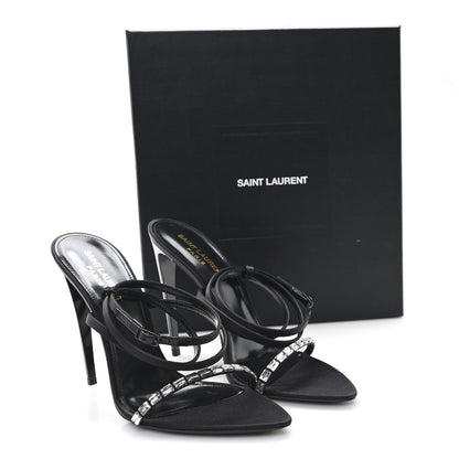 Saint Laurent Crepe Satin Strass Satine 110 Ankle Strap Sandals 39.5 Black 9 of 9