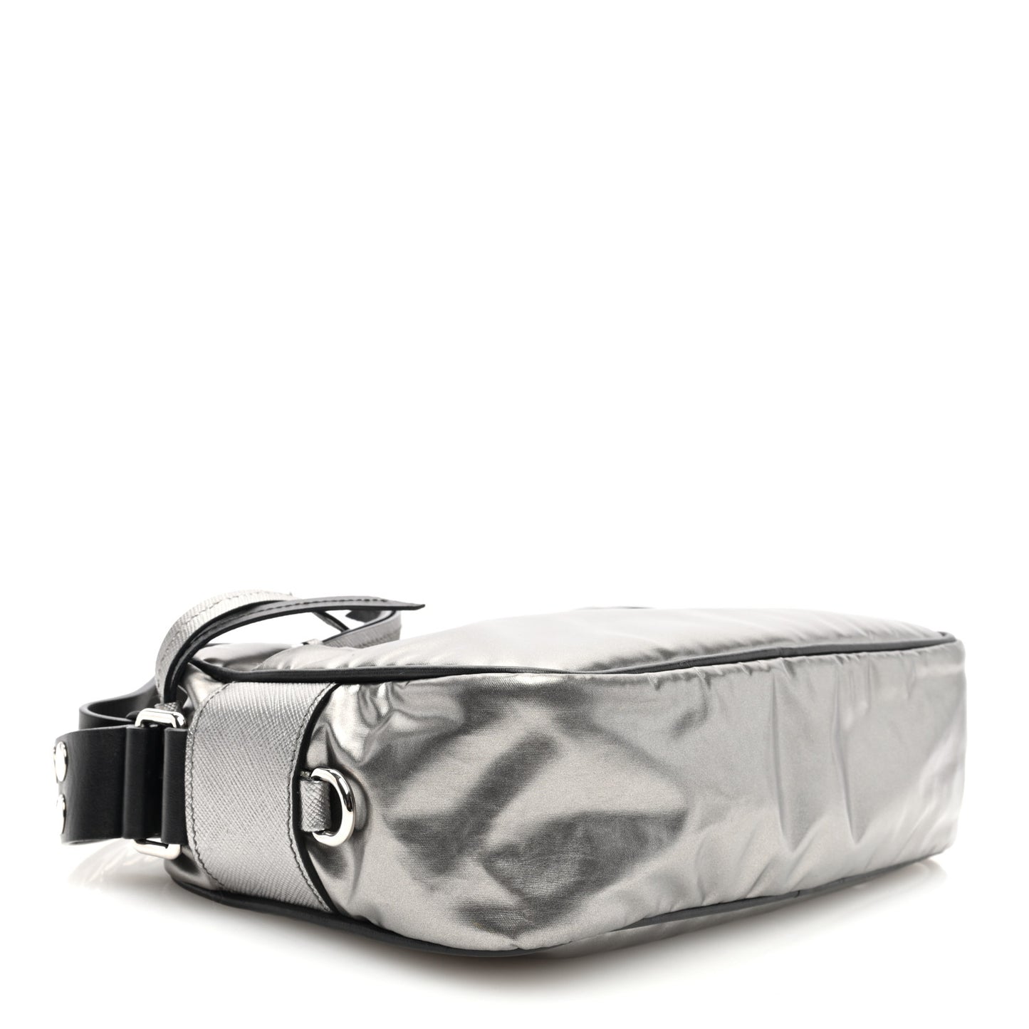 Metallic Tessuto Nylon Metal Studded Shoulder Bag Ferro Black