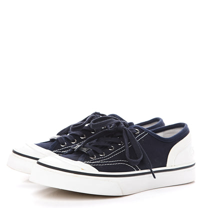Chanel Canvas Lace Up Cap Toe Sneakers 39 Navy 3 of 14