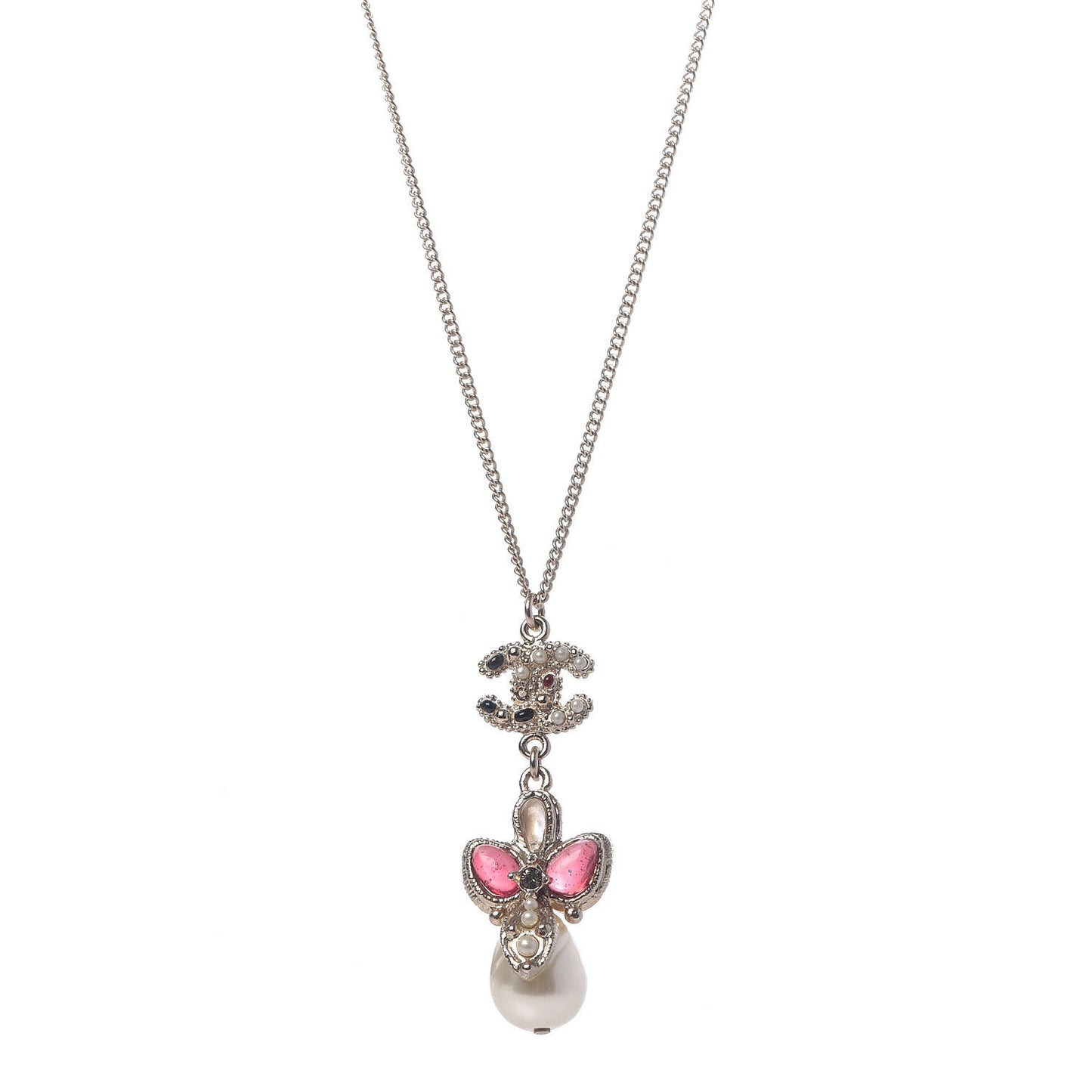 Enamel Pearl CC Pendant Necklace Gold