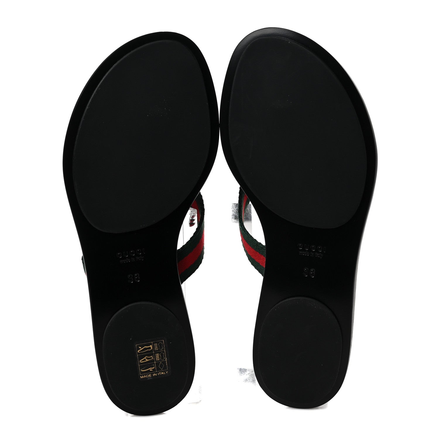 Gucci Nylon Calfskin Web GG Monogram Womens Thong Sandals 36 Green Red Black 5 of 8