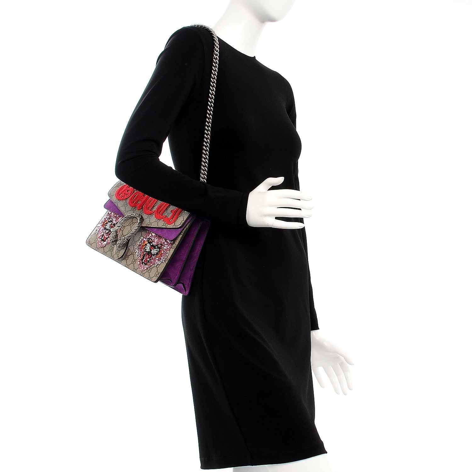 Gucci GG Supreme Monogram Embroidered Small Dionysus Shoulder Bag Purple 2 of 8