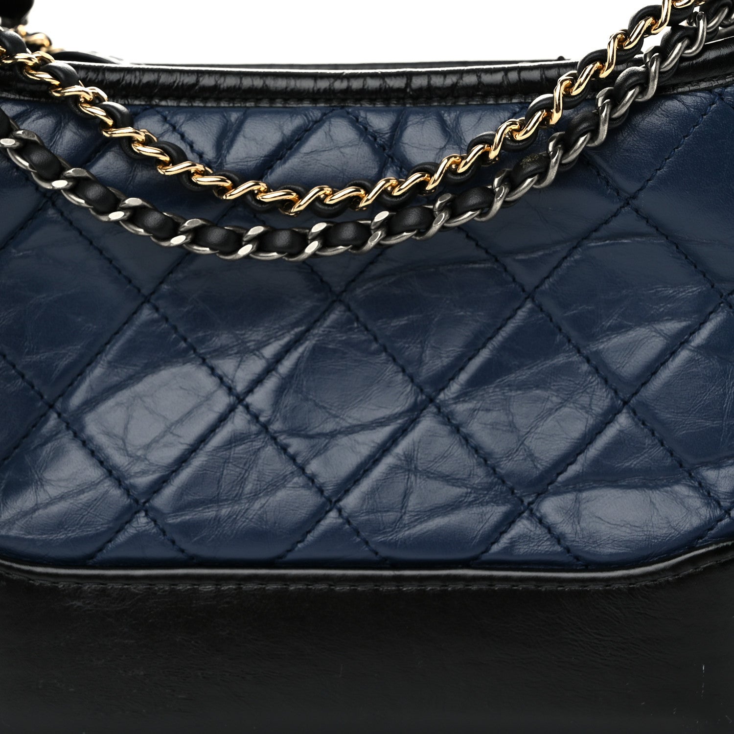 Chanel Aged Calfskin Quilted Small Gabrielle Hobo Navy Black 8 of 10