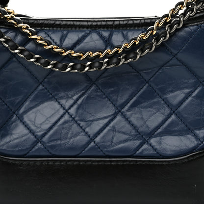 Chanel Aged Calfskin Quilted Small Gabrielle Hobo Navy Black 8 of 10
