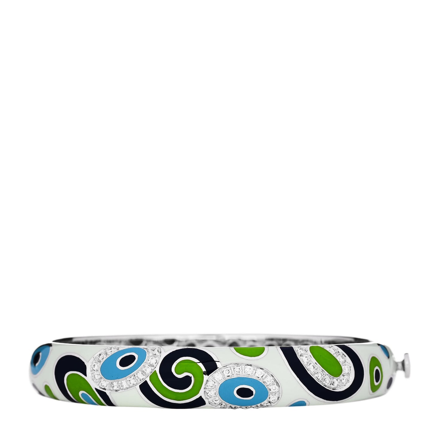 18K White Gold Diamond Enamel Swirl Concave Bracelet Multi
