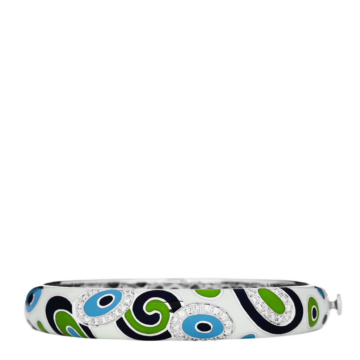 Roberto Coin 18K White Gold Diamond Enamel Swirl Concave Bracelet Multi 1 of 3