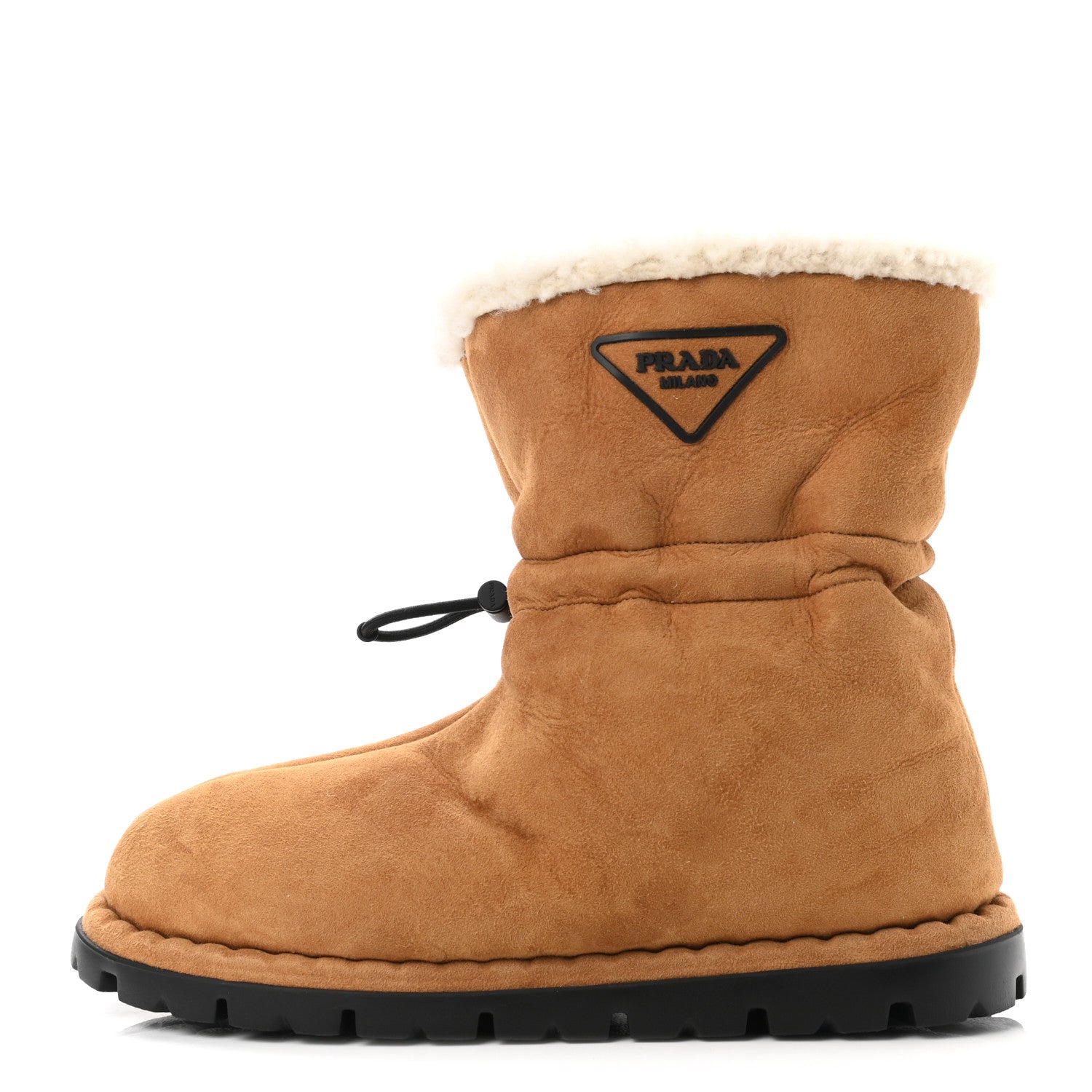 Prada Shearling Triangle Logo Drawcord 20mm Ankle Boots 40 Cognac 1 of 8
