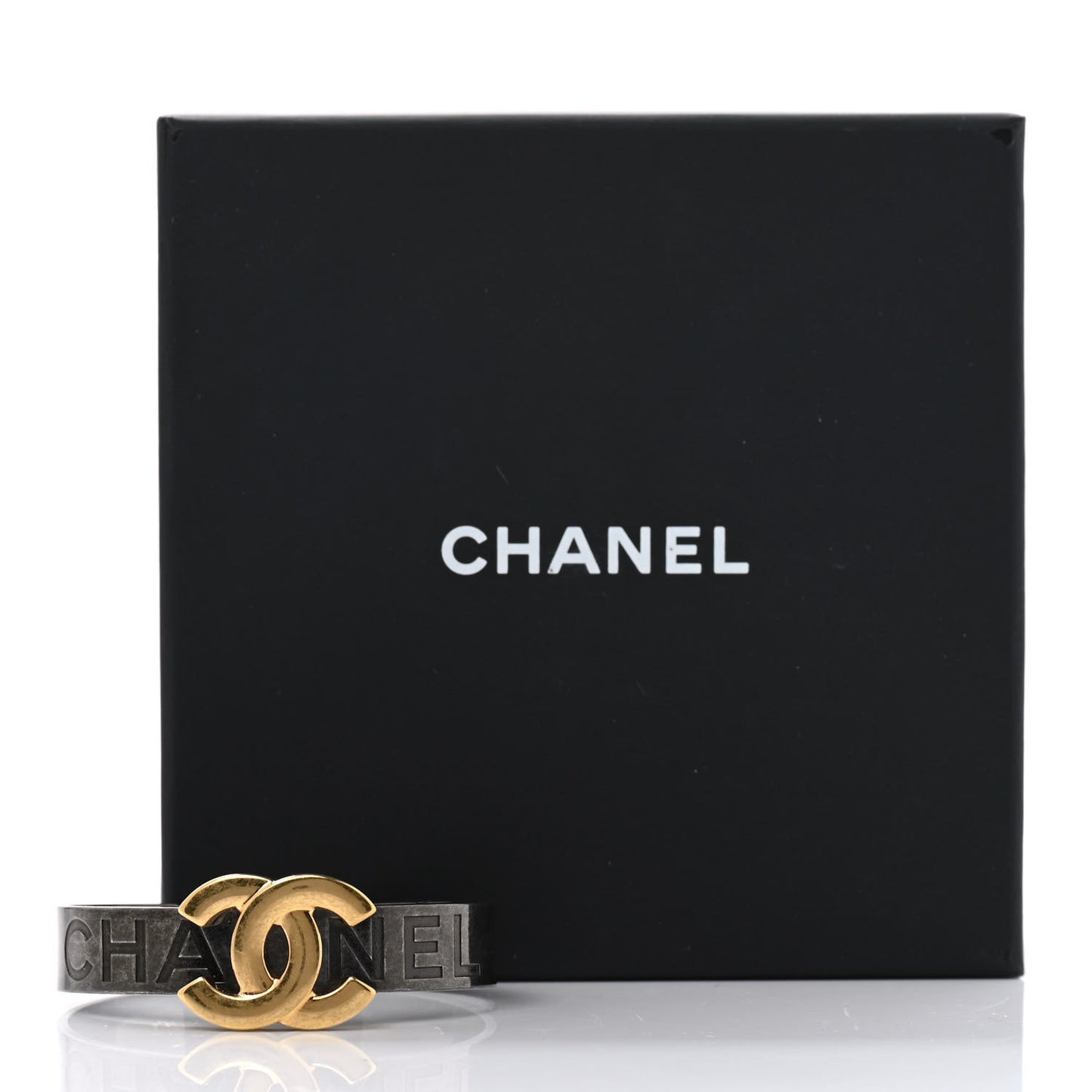 Ruthenium Gold Logo Cuff Bracelet S