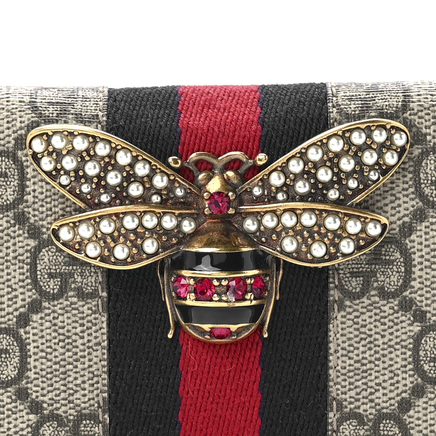 GG Supreme Monogram Queen Margaret Card Case Red