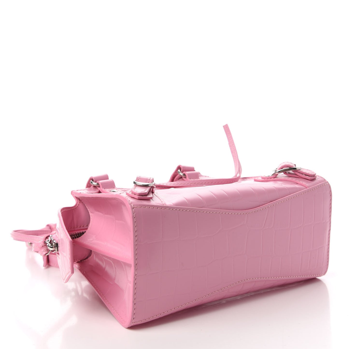 Semi Shiny Calfskin Crocodile Embossed Neo Classic Silver Hardware Mini City Pink
