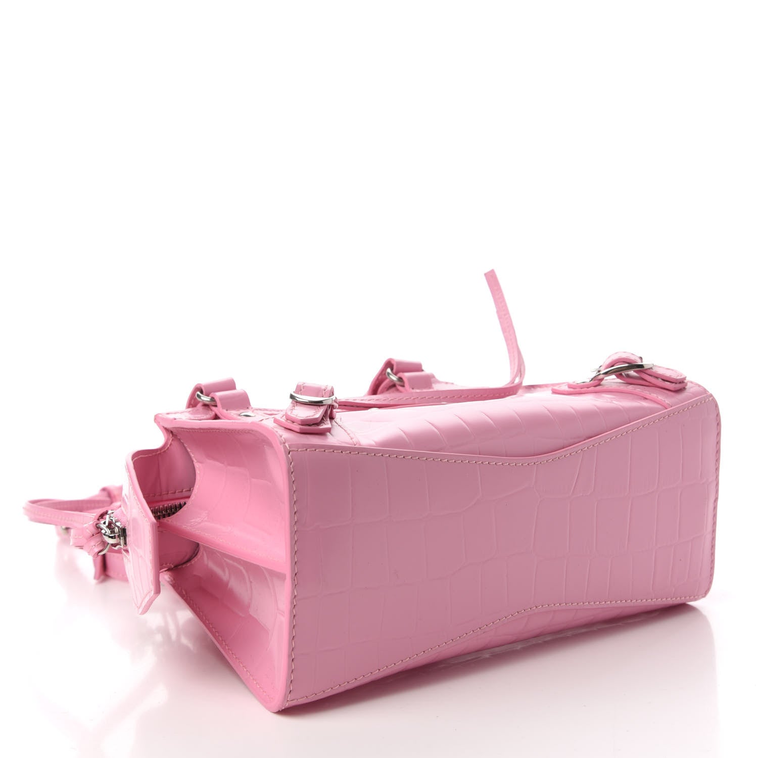 Balenciaga Semi Shiny Calfskin Crocodile Embossed Neo Classic Silver Hardware Mini City Pink 4 of 9