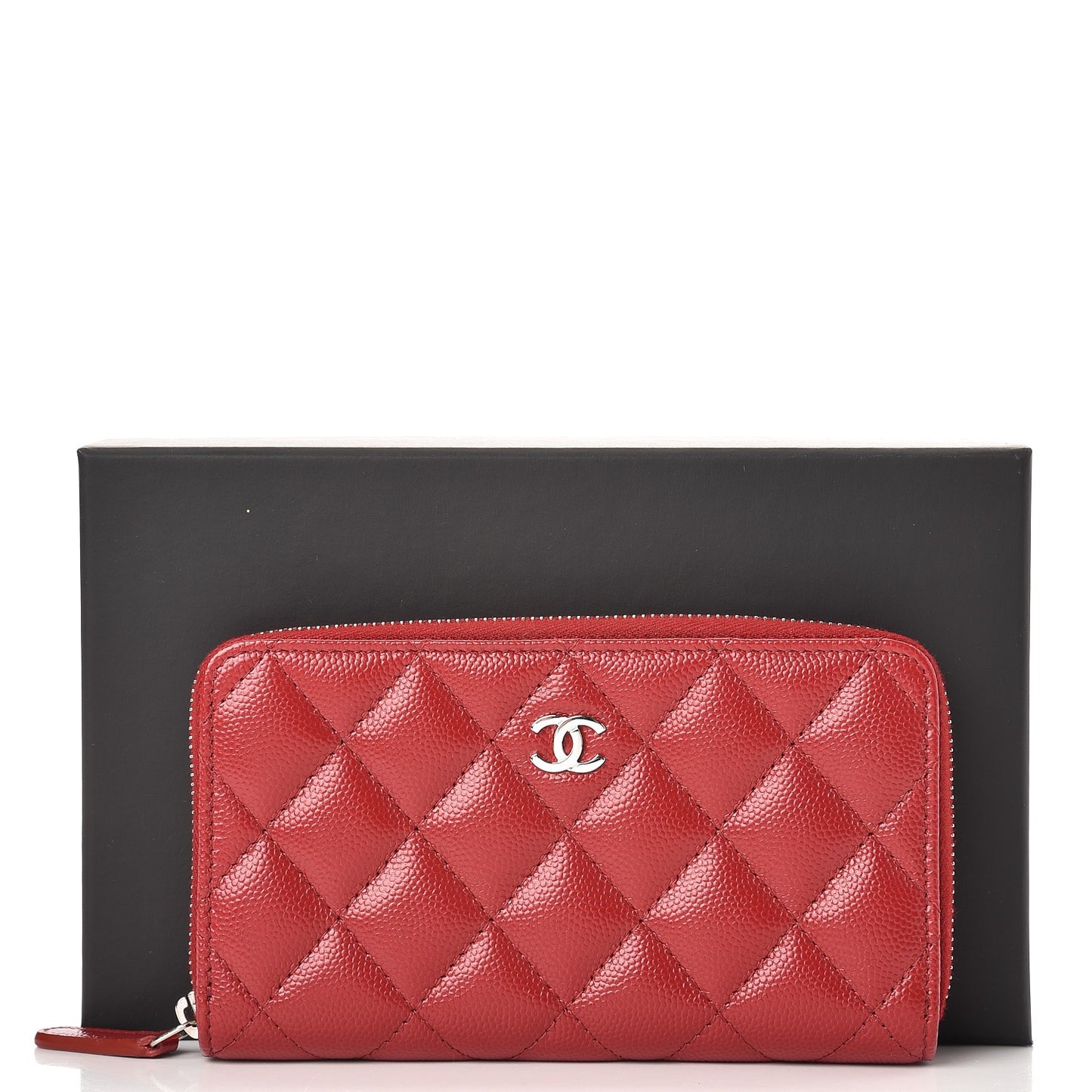 Caviar Quilted Small Zip Around Wallet Dark Red