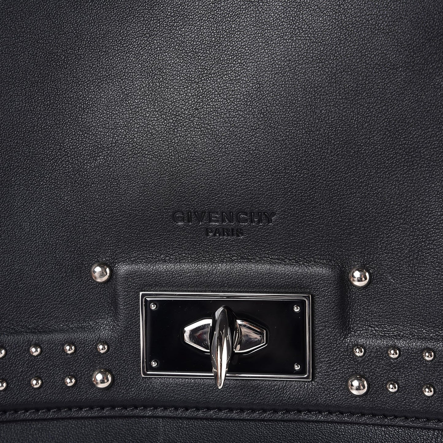 Grained Calfskin Studded Small Shark Lock Satchel Black