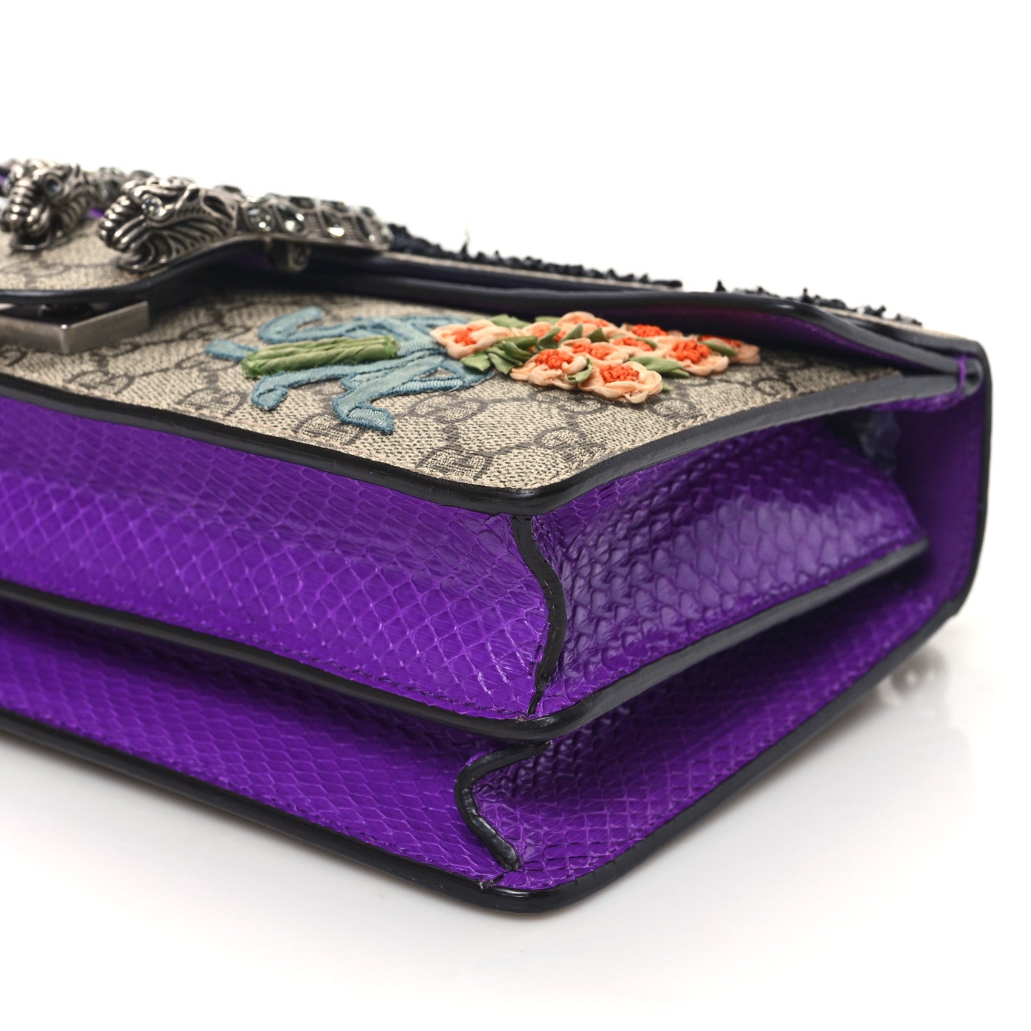 Gucci GG Supreme Monogram Snakeskin Bat Embroidered Small Dionysus Shoulder Bag Purple 10 of 12