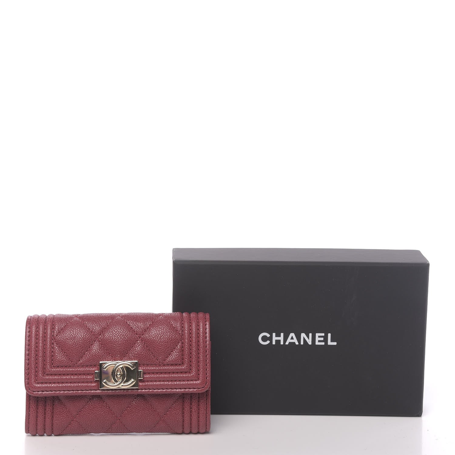 Chanel Caviar Quilted Boy Flap Card Holder Wallet Burgundy 9 of 9