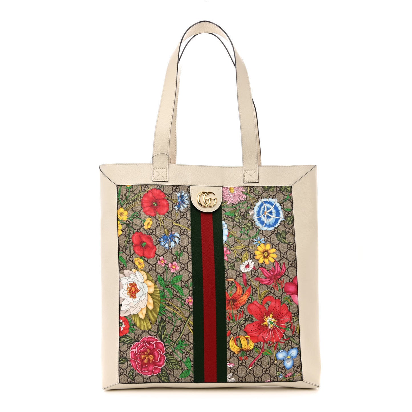 GG Supreme Monogram Flora Web Ophidia Vertical Shopping Tote White