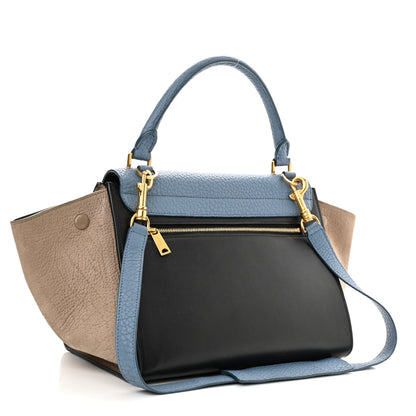 Celine Soft Grained Calfskin Nubuck Small Tri-Color Trapeze Black Blue Tan 3 of 17