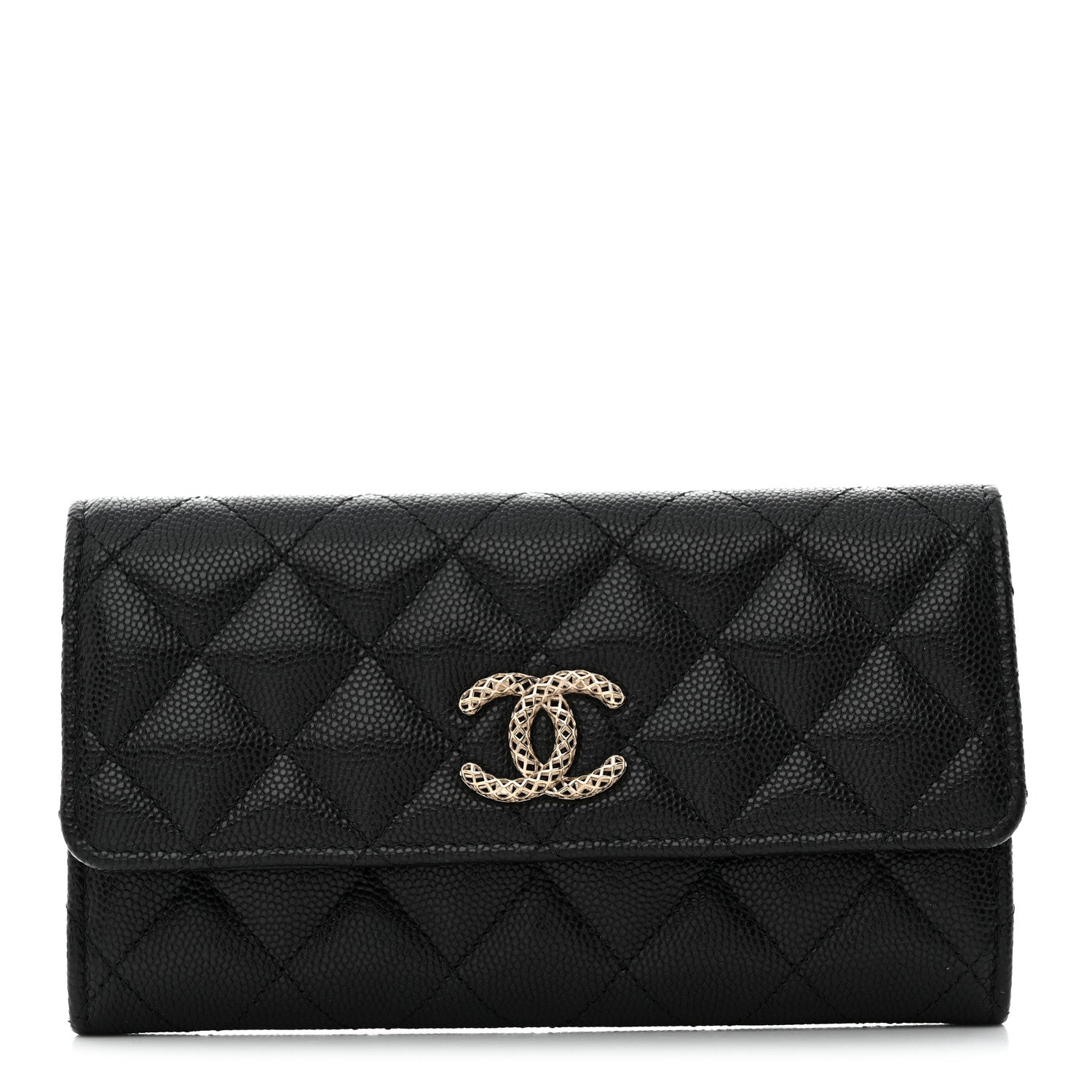 Chanel Caviar Metal Perforated Quilted CC Flap Wallet Black 1 of 8