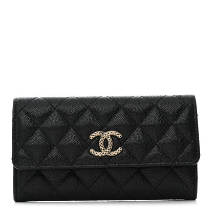 Chanel Caviar Metal Perforated Quilted CC Flap Wallet Black 1 of 8