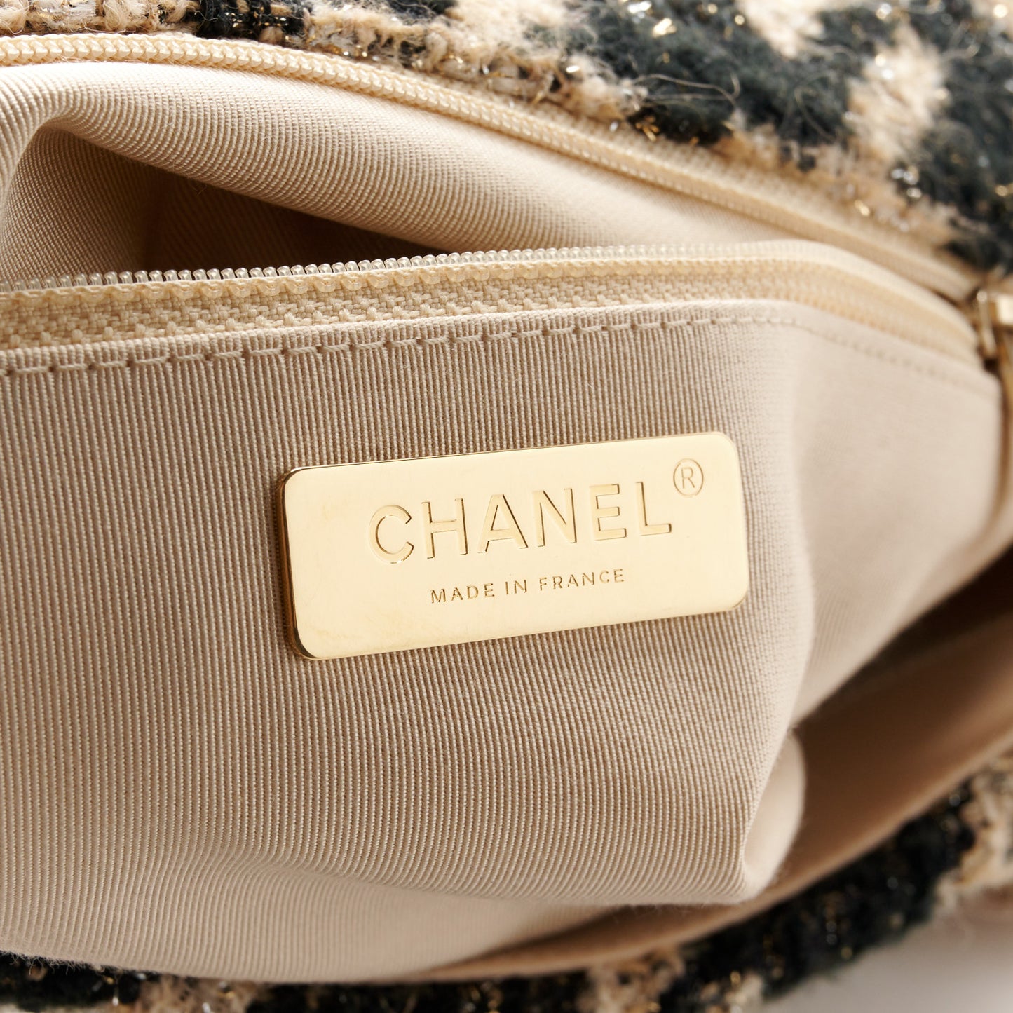 Tweed Quilted Large Chanel 19 Flap Black Beige