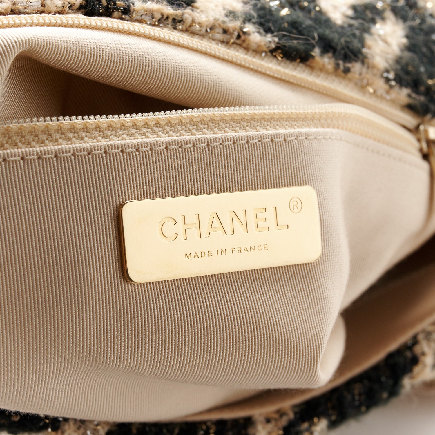 Chanel Tweed Quilted Large Chanel 19 Flap Black Beige 6 of 10