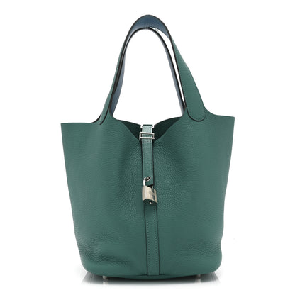 Hermes Taurillon Clemence Swift Eclat Picotin Lock 22 MM Vert Verone Bleu De Prusse 1 of 10