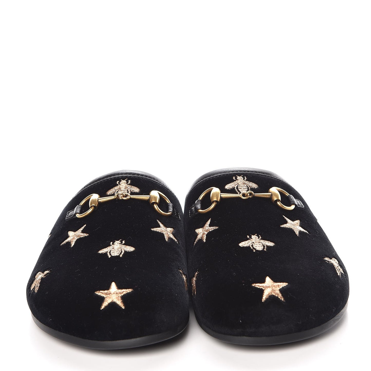 Softy Velvet Malaga Kid Bee Star Embroidered Womens Horsebit River Slippers 36 Black