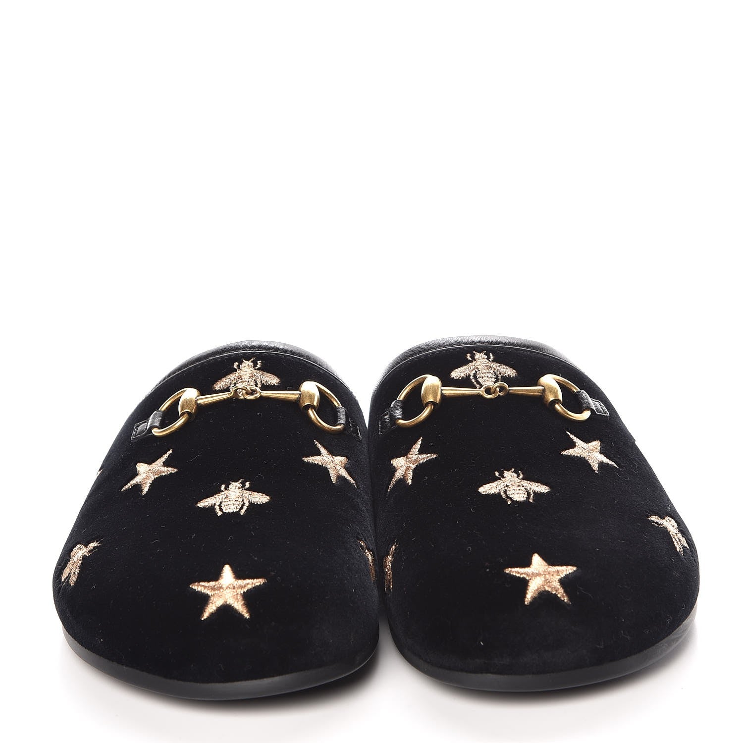 Gucci Softy Velvet Malaga Kid Bee Star Embroidered Womens Horsebit River Slippers 36 Black 2 of 12
