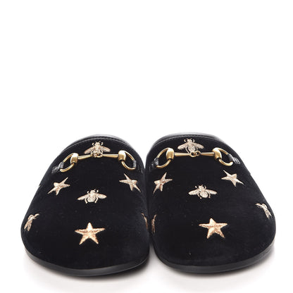 Gucci Softy Velvet Malaga Kid Bee Star Embroidered Womens Horsebit River Slippers 36 Black 2 of 12