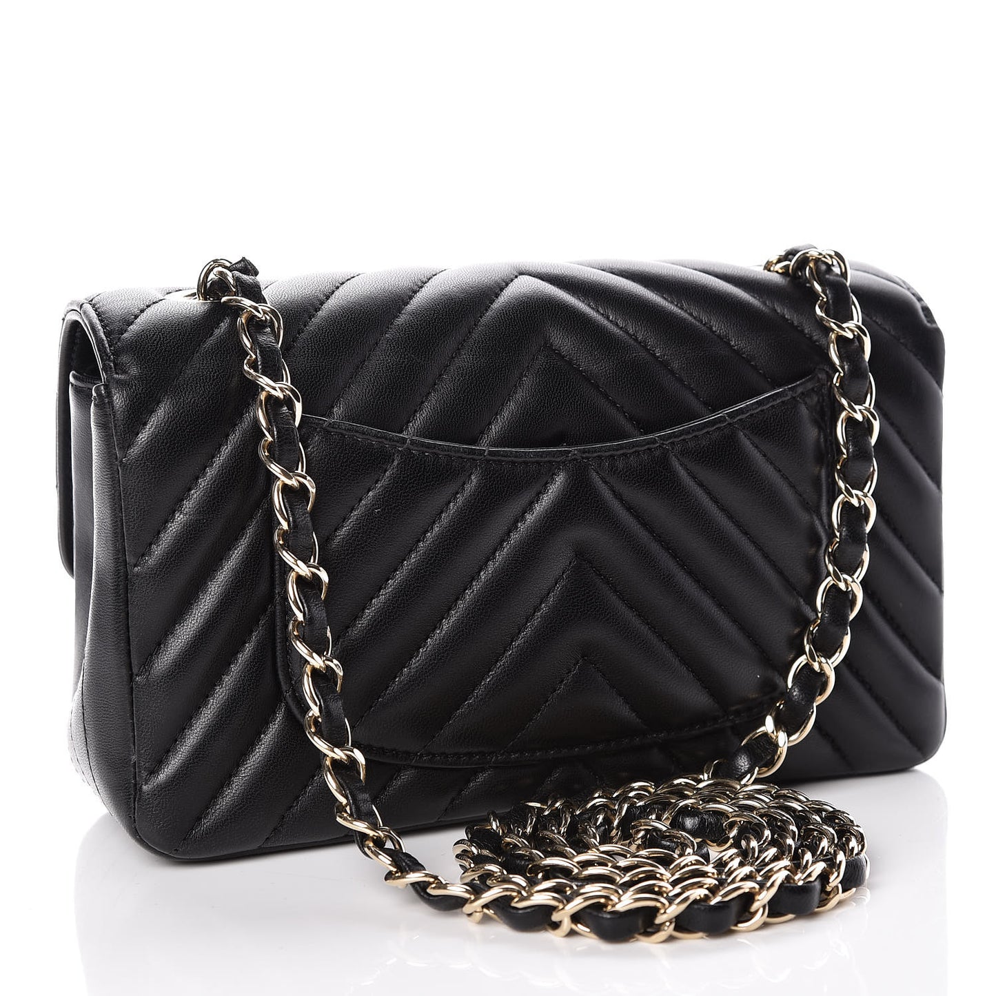 Lambskin Chevron Quilted Mini Rectangular Flap Black