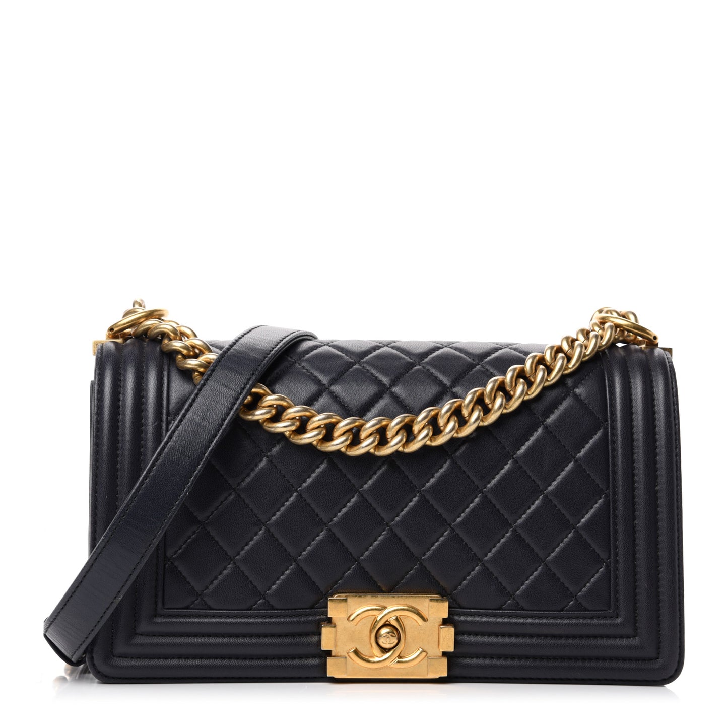 Lambskin Quilted Medium Boy Flap Dark Navy