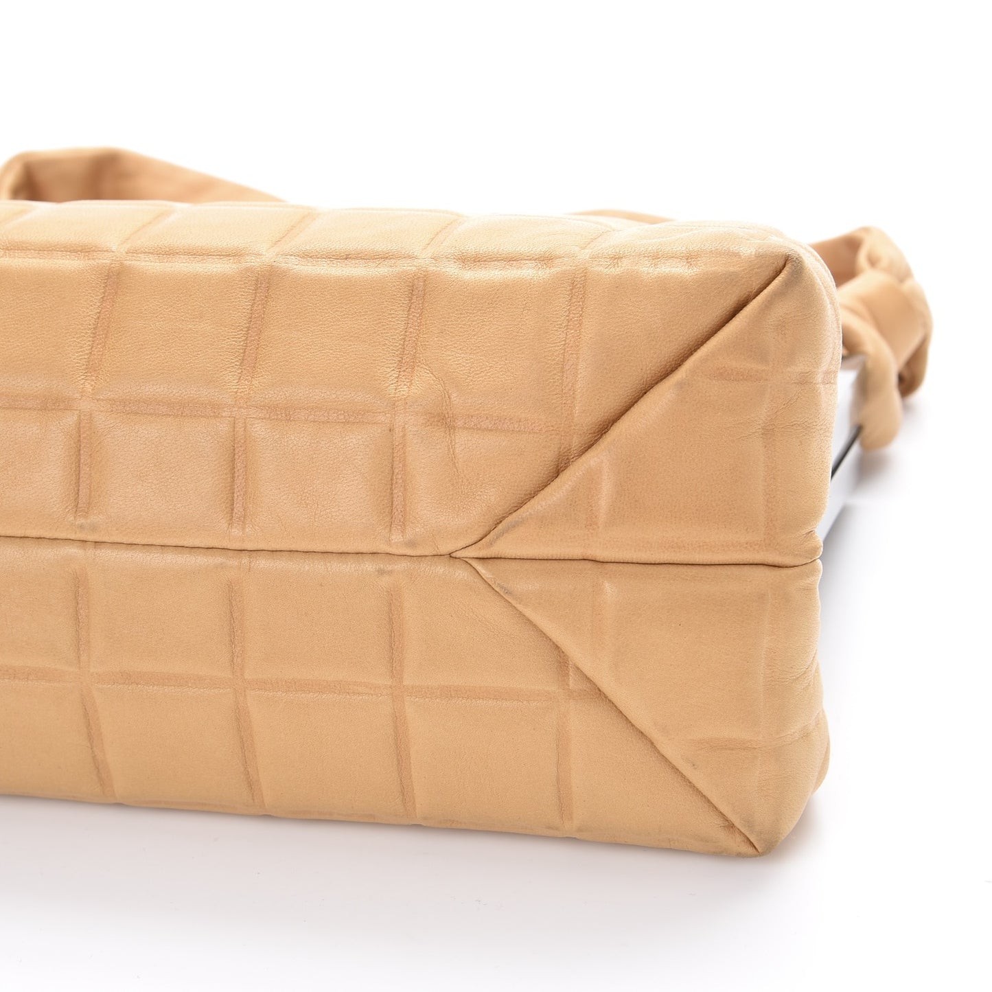 Lambskin Chocolate Bar Quilted Frame Bag Beige Black