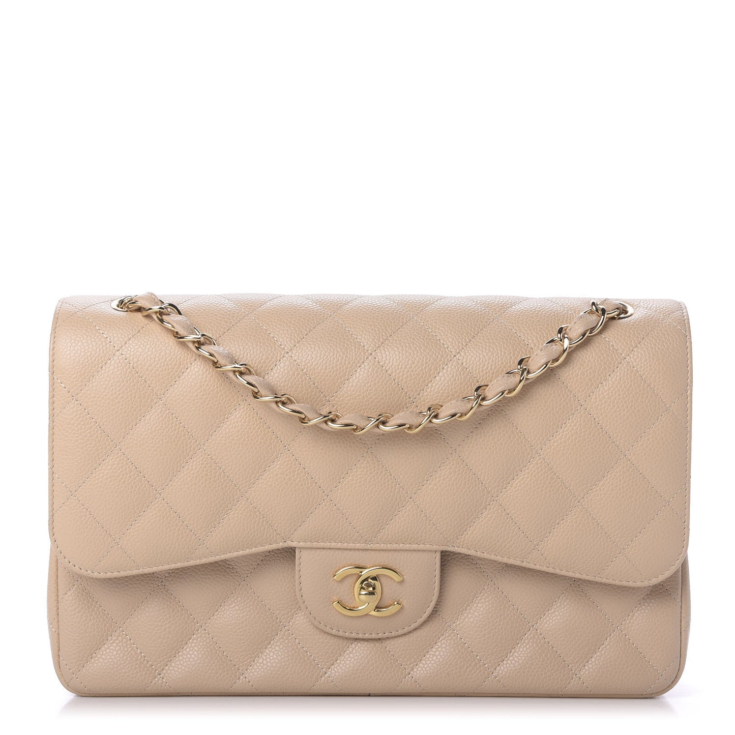 Caviar Quilted Jumbo Double Flap Beige Clair
