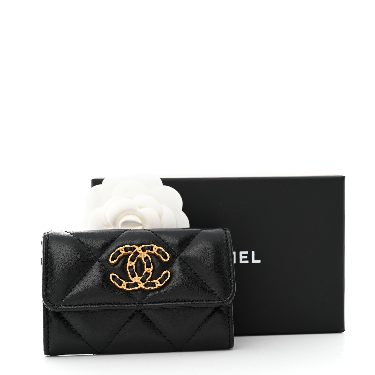 Chanel Lambskin Quilted Chanel 19 Flap Card Holder Black 9 of 16