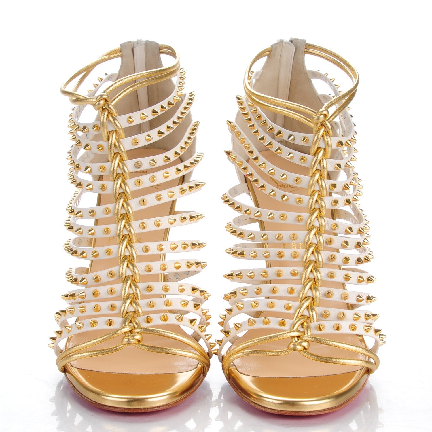 Christian Louboutin Kid Nappa Millaclou 100 Cage Sandals 37 Edelweiss Gold 2 of 8