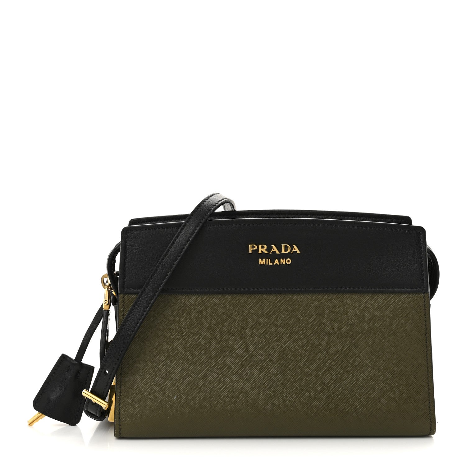 Prada Saffiano City Calfskin Bandoliera Bag Militare Black 1 of 11