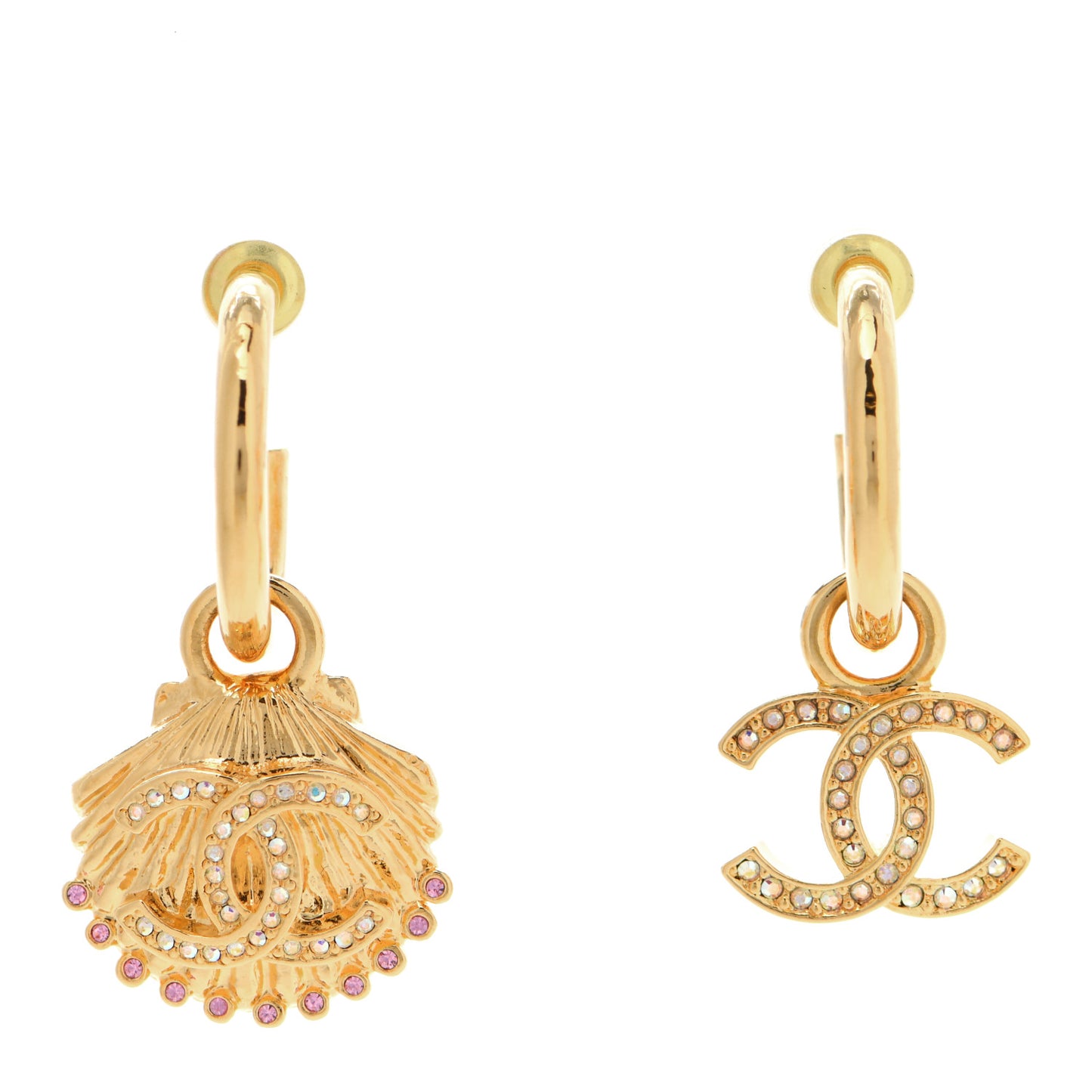 Metal CC Crystal Seashell Drop Earrings Gold