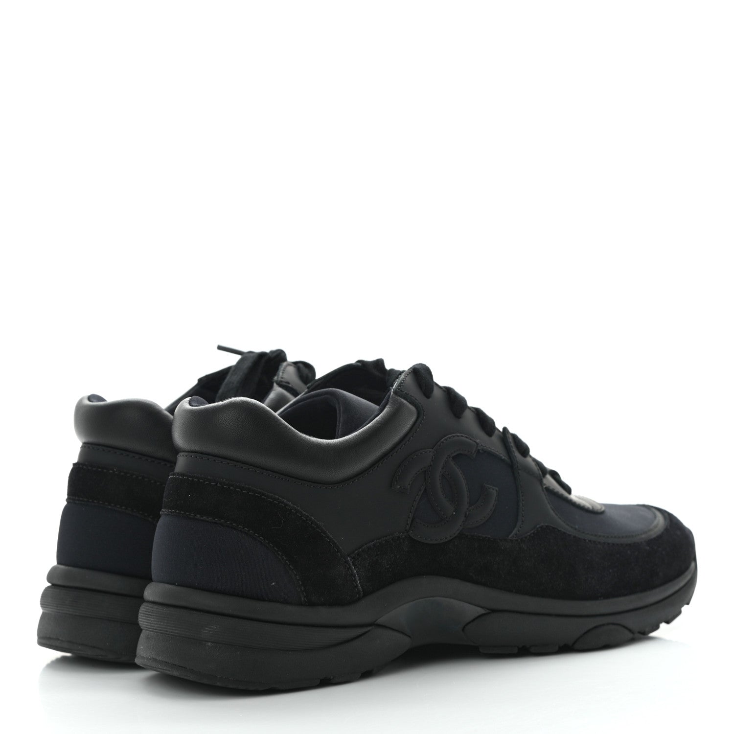 Chanel Toile Suede Calfskin CC Sneakers 38 Black 4 of 9