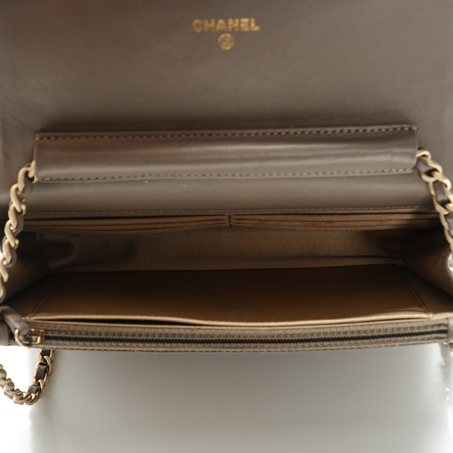 Lambskin Camellia Embossed Wallet on Chain WOC Beige