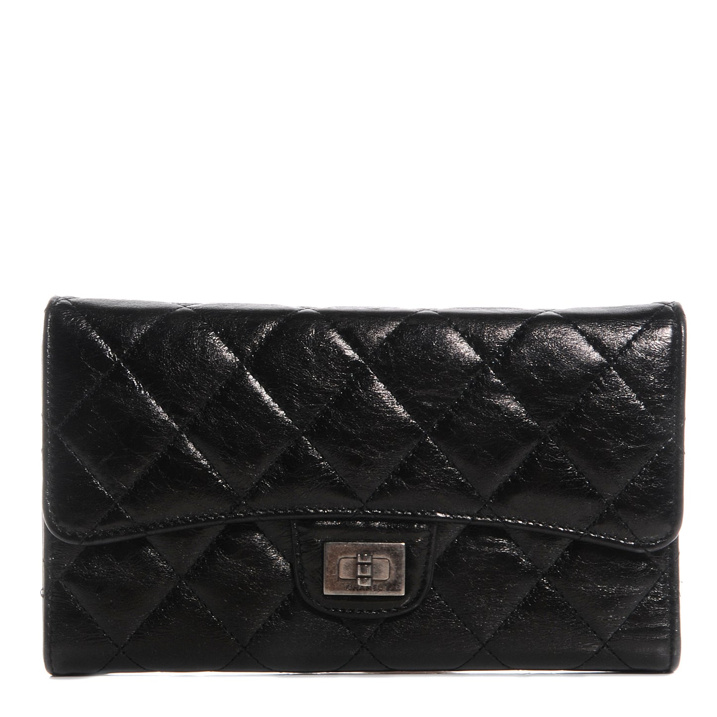 Glazed Calfskin Quilted Reissue Long Flap Wallet Black