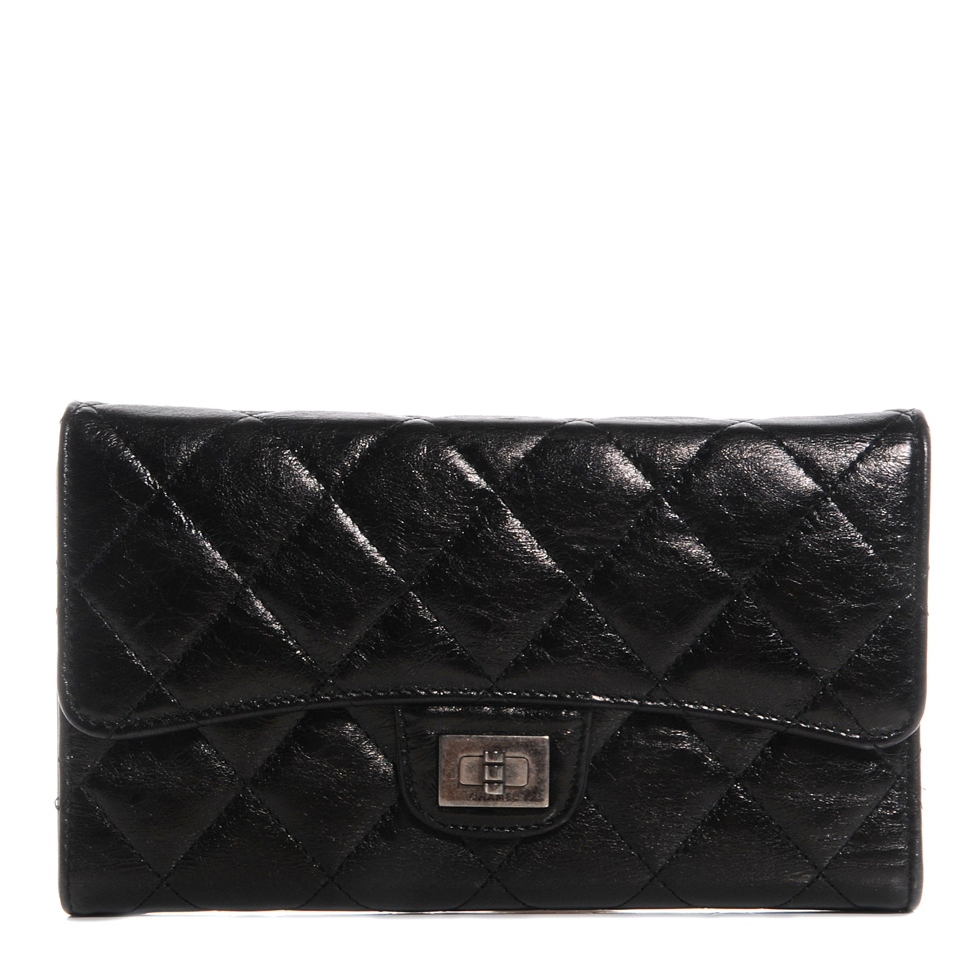 Chanel Glazed Calfskin Quilted Reissue Long Flap Wallet Black 1 of 8