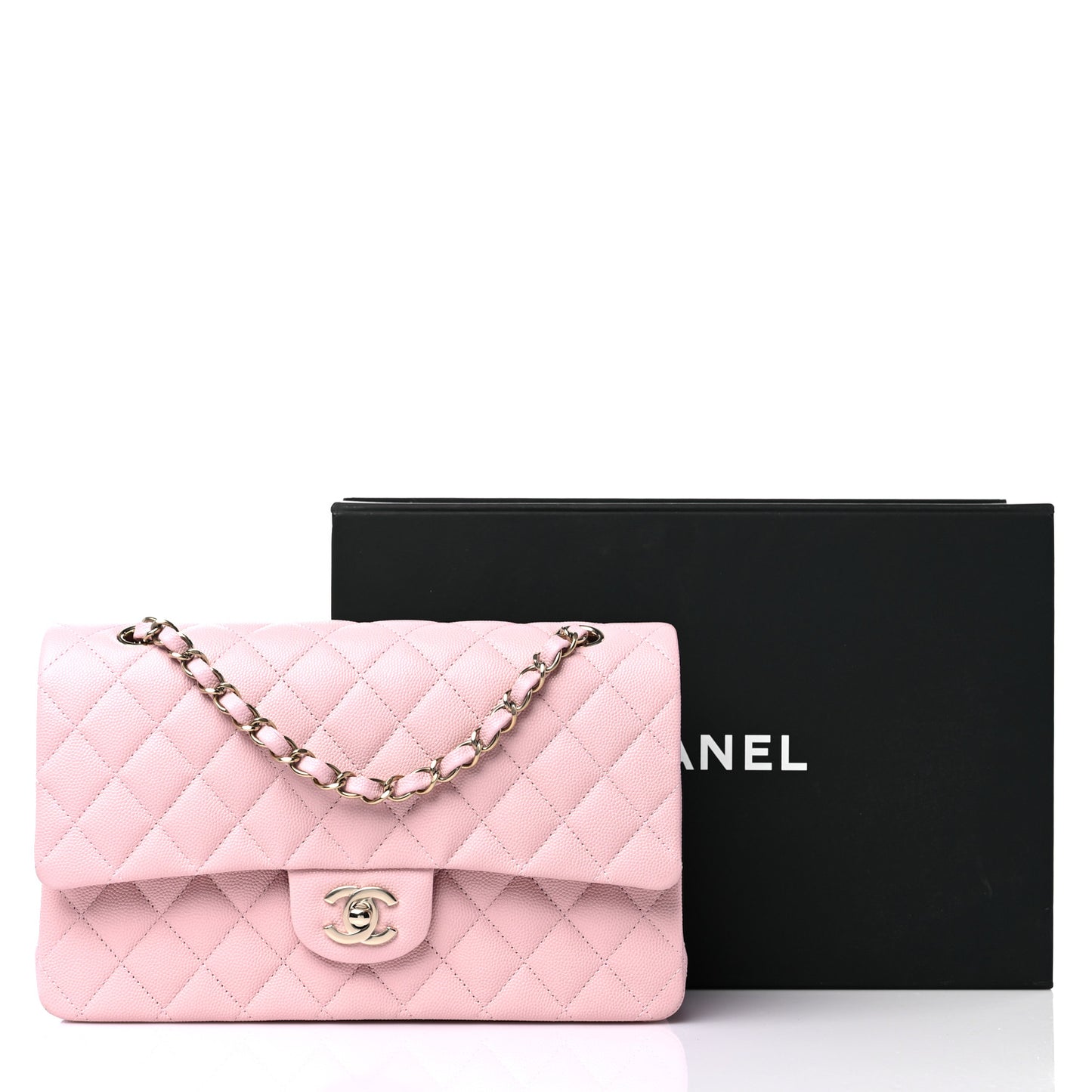 Caviar Quilted Medium Double Flap Light Pink