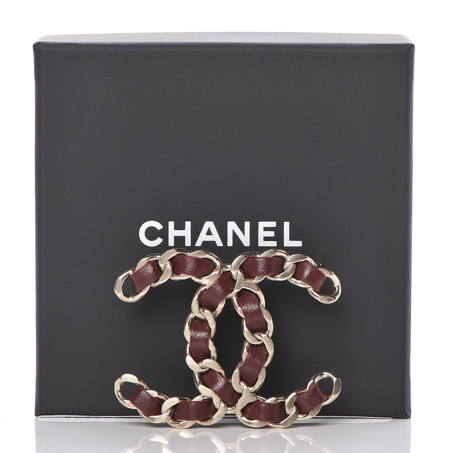 Lambskin Chain CC Brooch Burgundy