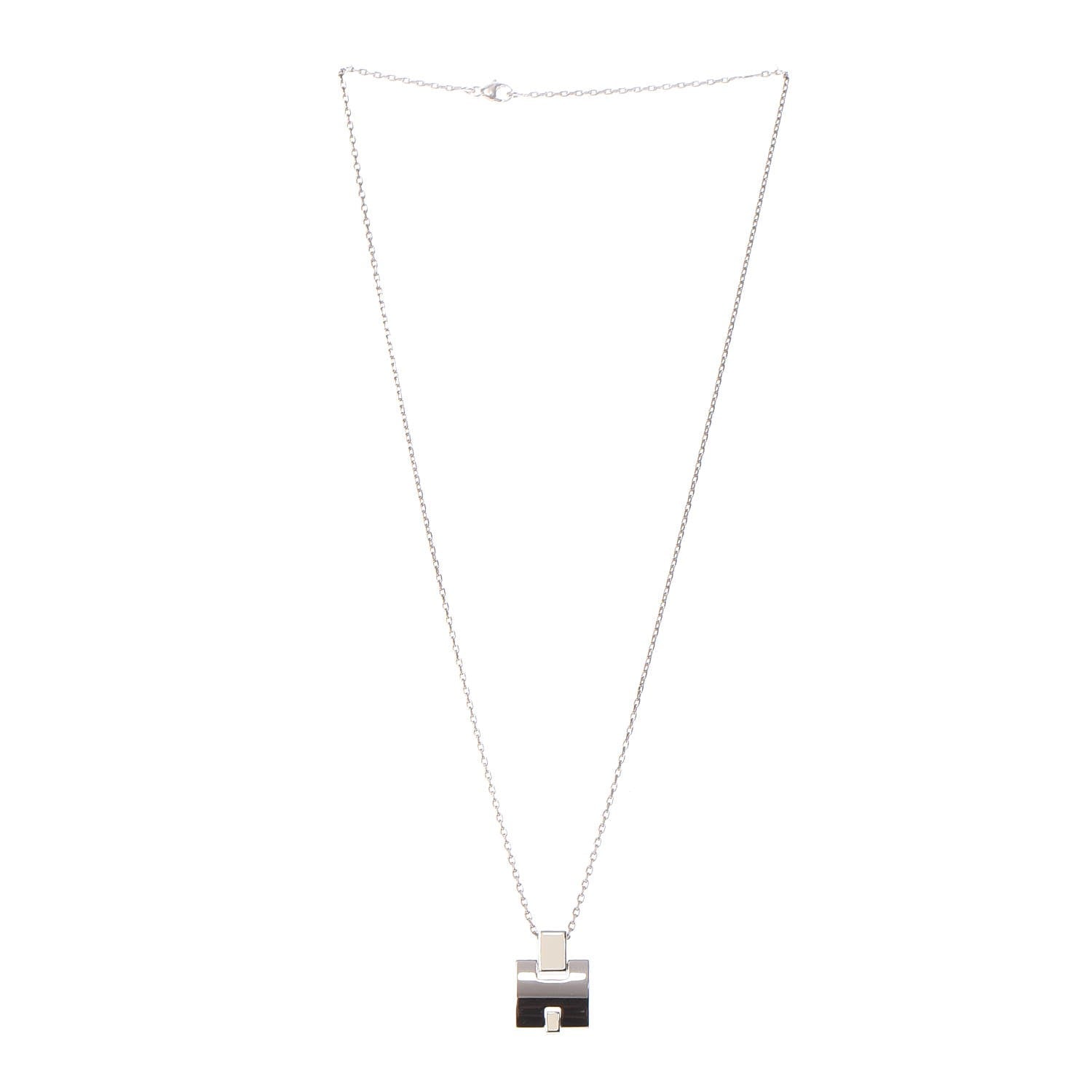 Hermes Lacquered Palladium Eileen Pendant Necklace Blanc White 4 of 7