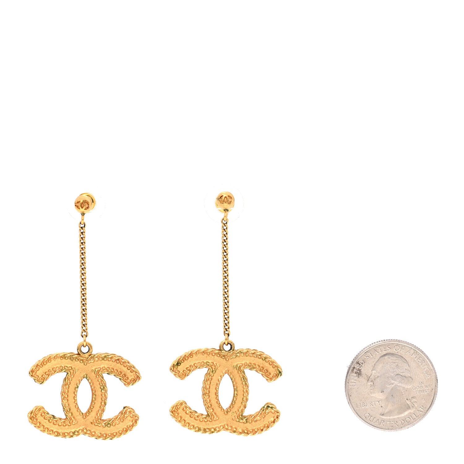Chanel CC Drop Earrings Matte Gold 2 of 6