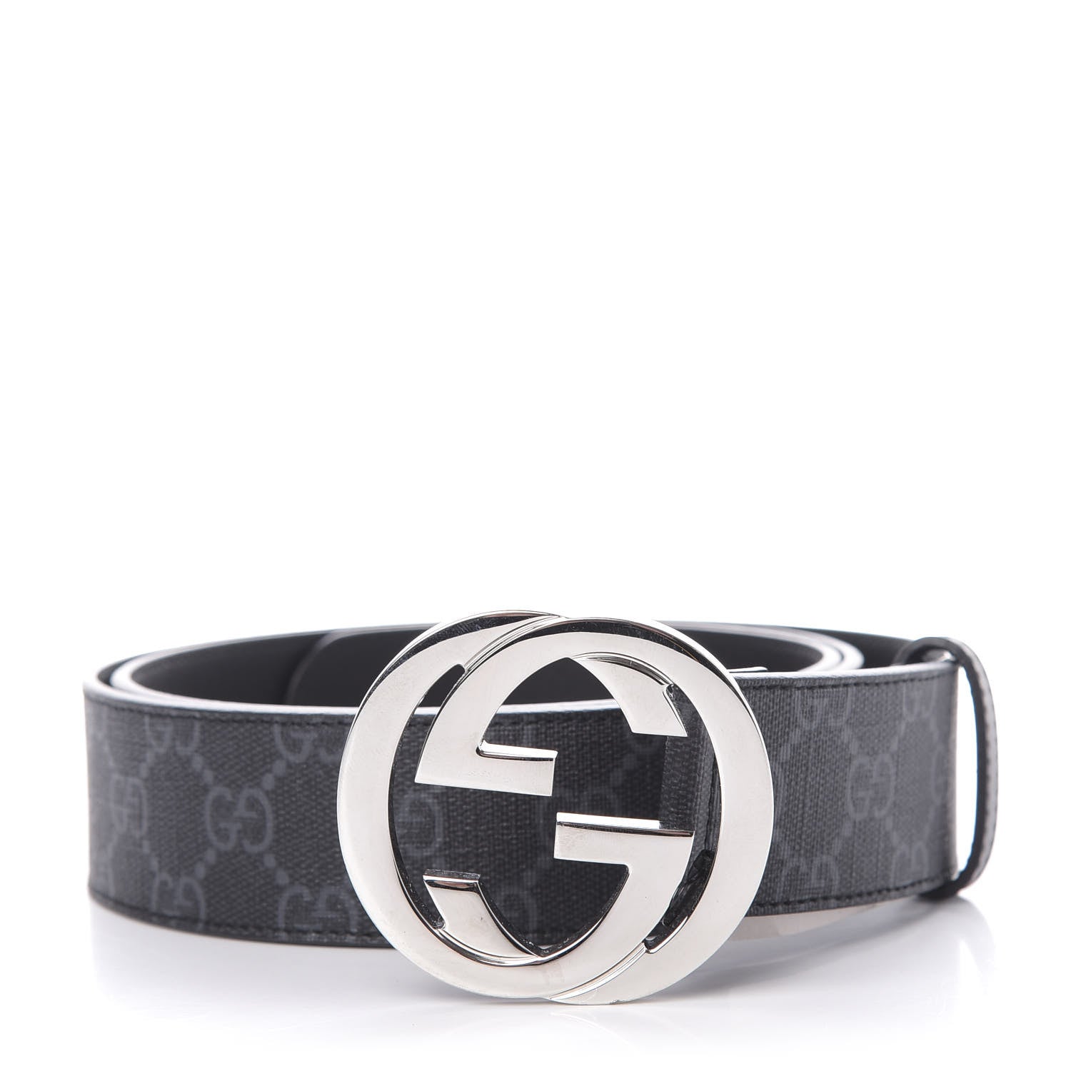 Gucci GG Supreme Monogram Selleria Calfskin Interlocking G 40mm Belt 105 42 Black Grey 1 of 3