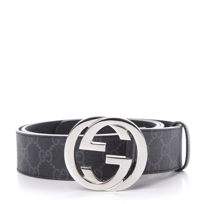 Gucci GG Supreme Monogram Selleria Calfskin Interlocking G 40mm Belt 105 42 Black Grey 1 of 3